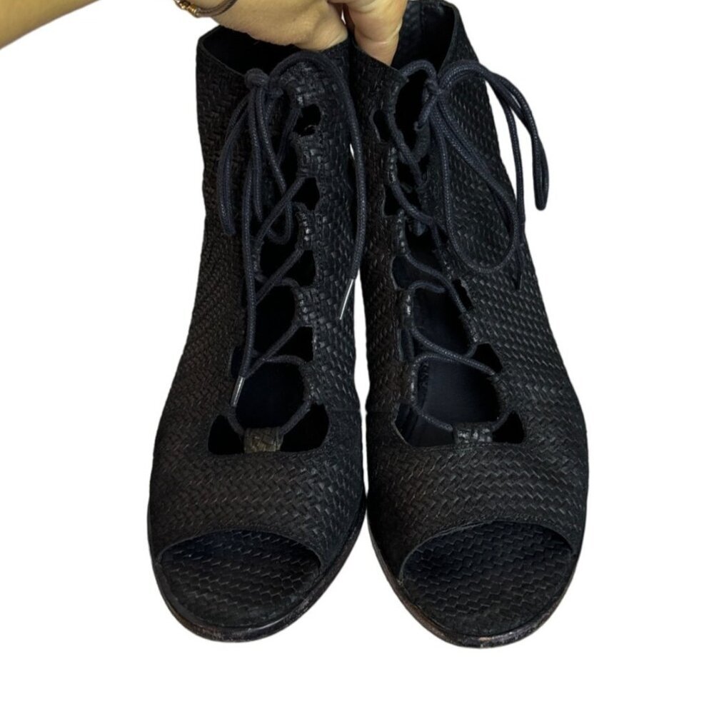 Eileen Fisher Womens Black Woven Open-Toe Ankle Booties 8.5 With Back Zipper
